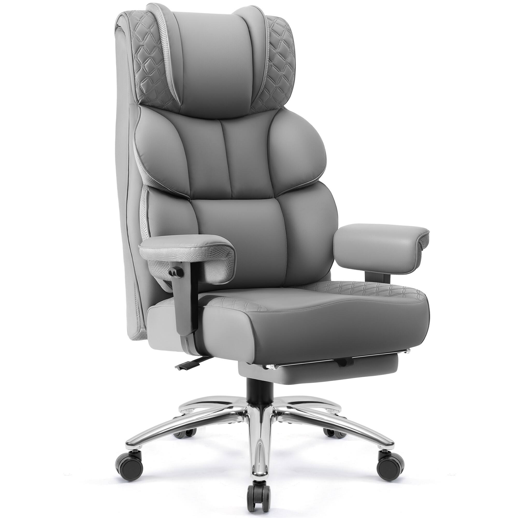 Front. KERDOM - Wide Ergonomic Executive High Back Reclining Computer Chair, 360 Swivel Rolling Wheels and Padded Lumbar Support - Grey.