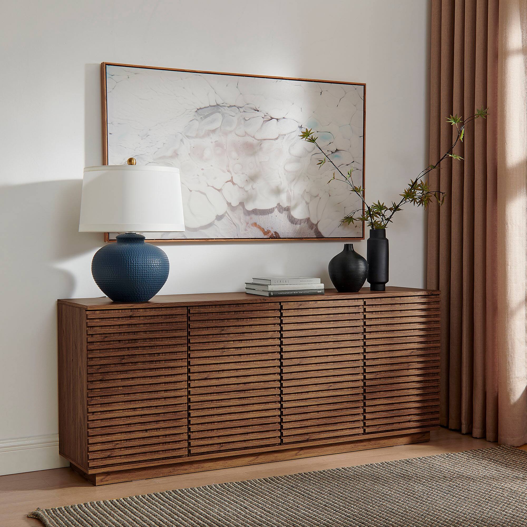 Alt View 1. Modway - Render 4-Door Fluted Sideboard Cabinet TV Stand by Modway - Walnut.