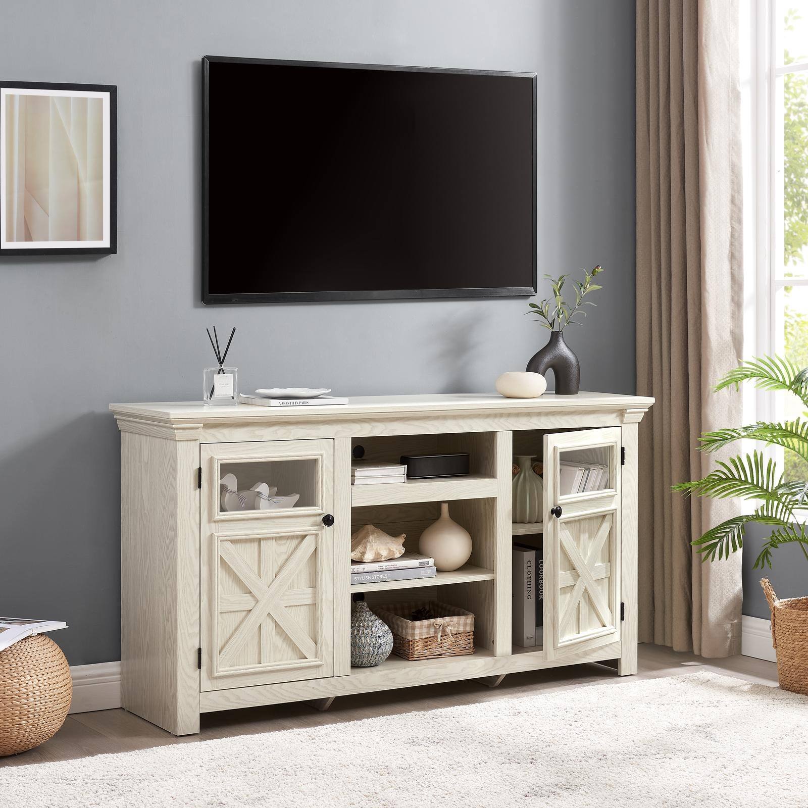 Alt View 6. Spaco - Spaco 60.23" Farmhouse TV Stand for 75" TV , 2-Door Barn Design Media Console, Large Storage for Farmhouse Living Room - White.