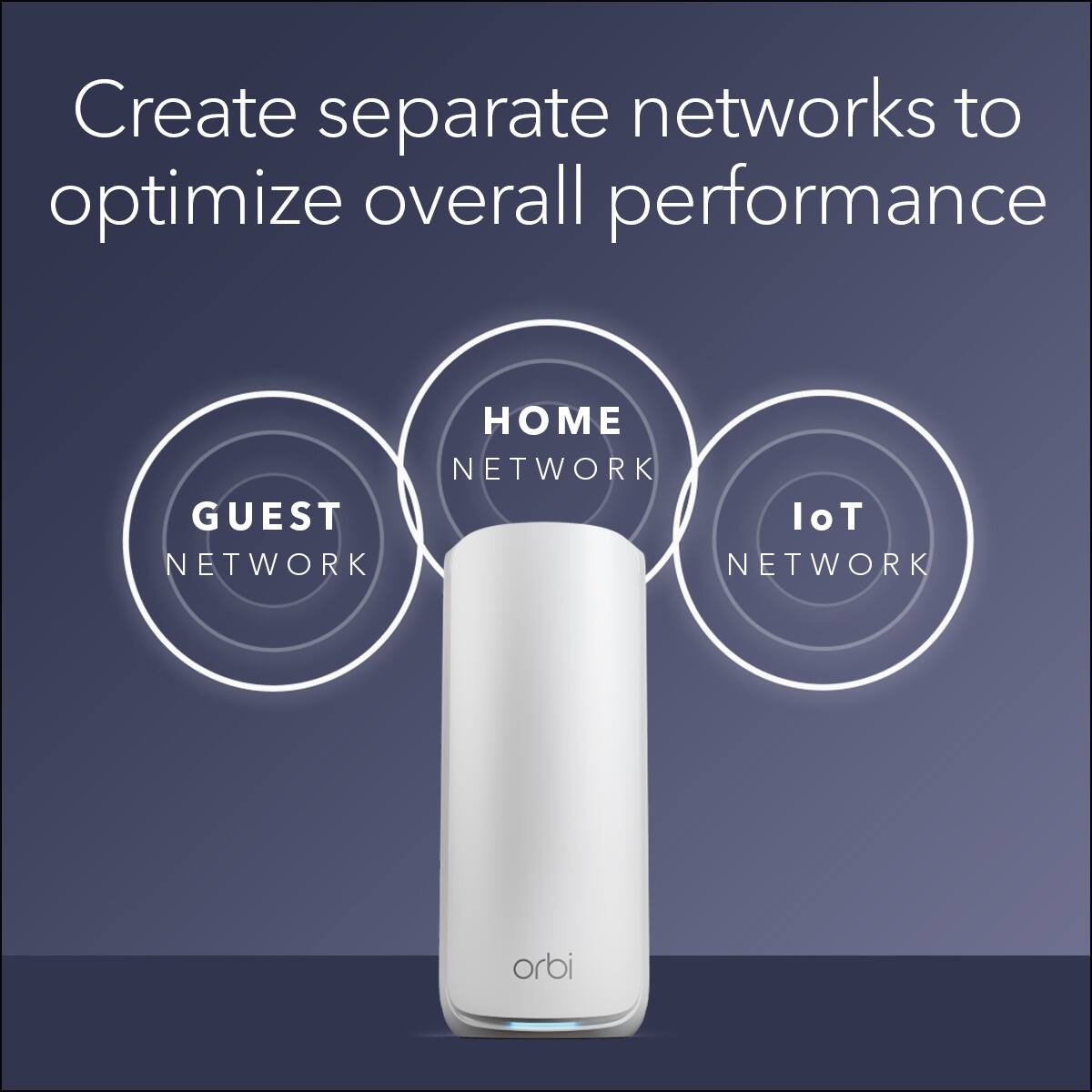 Create separate networks to optimize overall performance

- HOME NETWORK
- GUEST NETWORK
- IoT NETWORK

Orbi