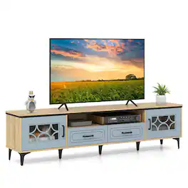 Kadyn - Farmhouse Media Console for 80-Inch TVs with Two Drawers, Oak and Gray - Brown