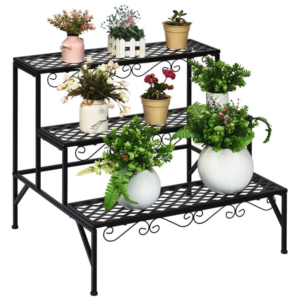Angle. Kadyn - Raised Planter Stand, Large Space Flower Rack Shelf,3 Tiers Metal Decorative Plant Stand.