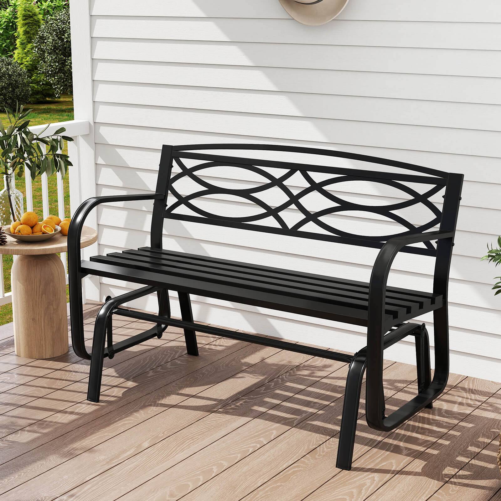Alt View 5. Costway - Costway 2-Person Outdoor Glider Bench with Metal Frame Armrests Geometric Backrest - Black.