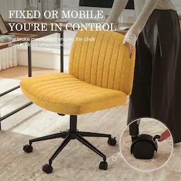 Dowinx - Criss Cross Chair with Wheels, Premium Fabric, Pocket Spring Cushion, Wide Swivel Seat, Modern Computer Vanity Chair - Yellow