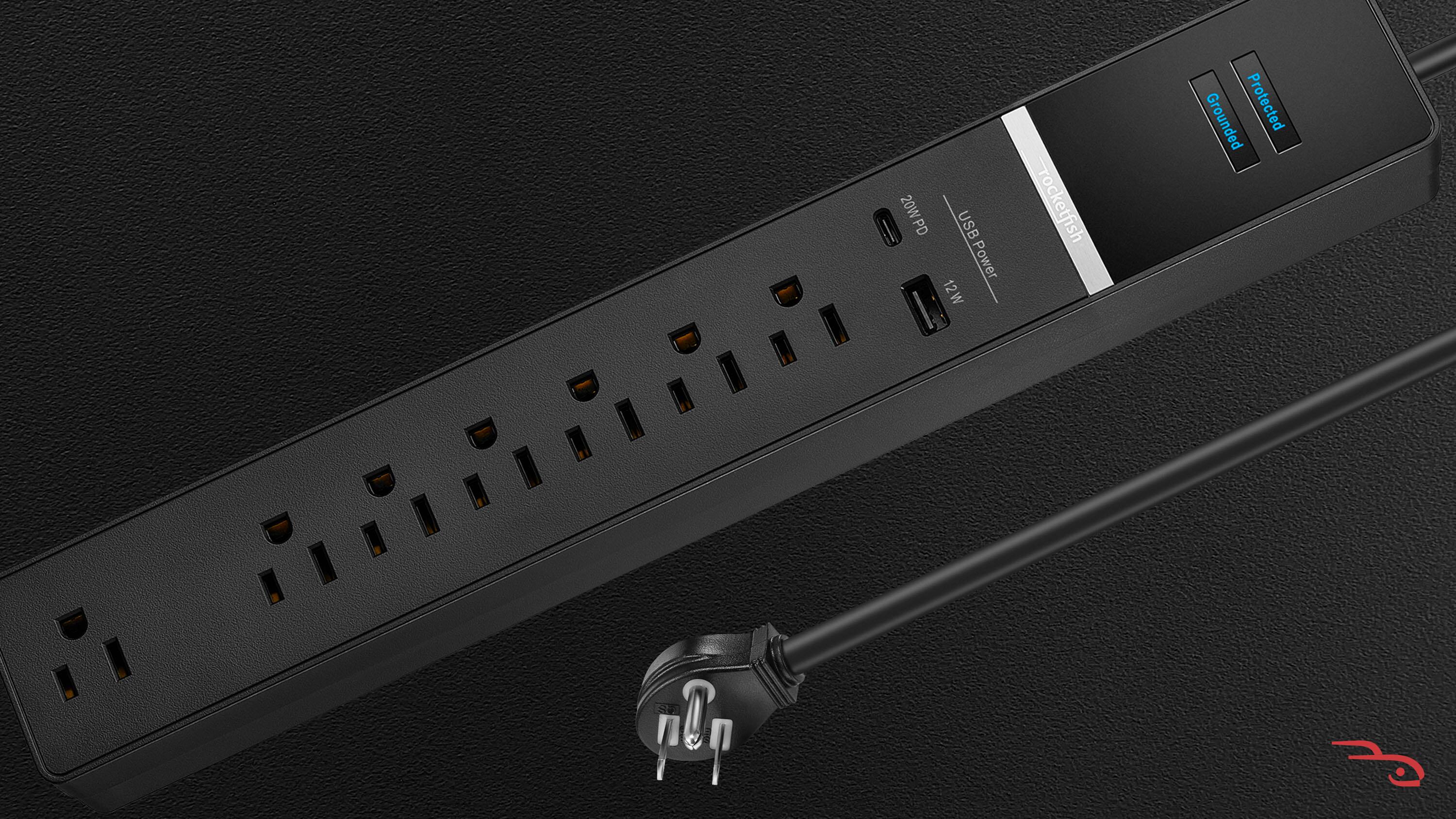 The text on the image reads "20WPD PD USB Power 12W rocketfish Grounded Protected."