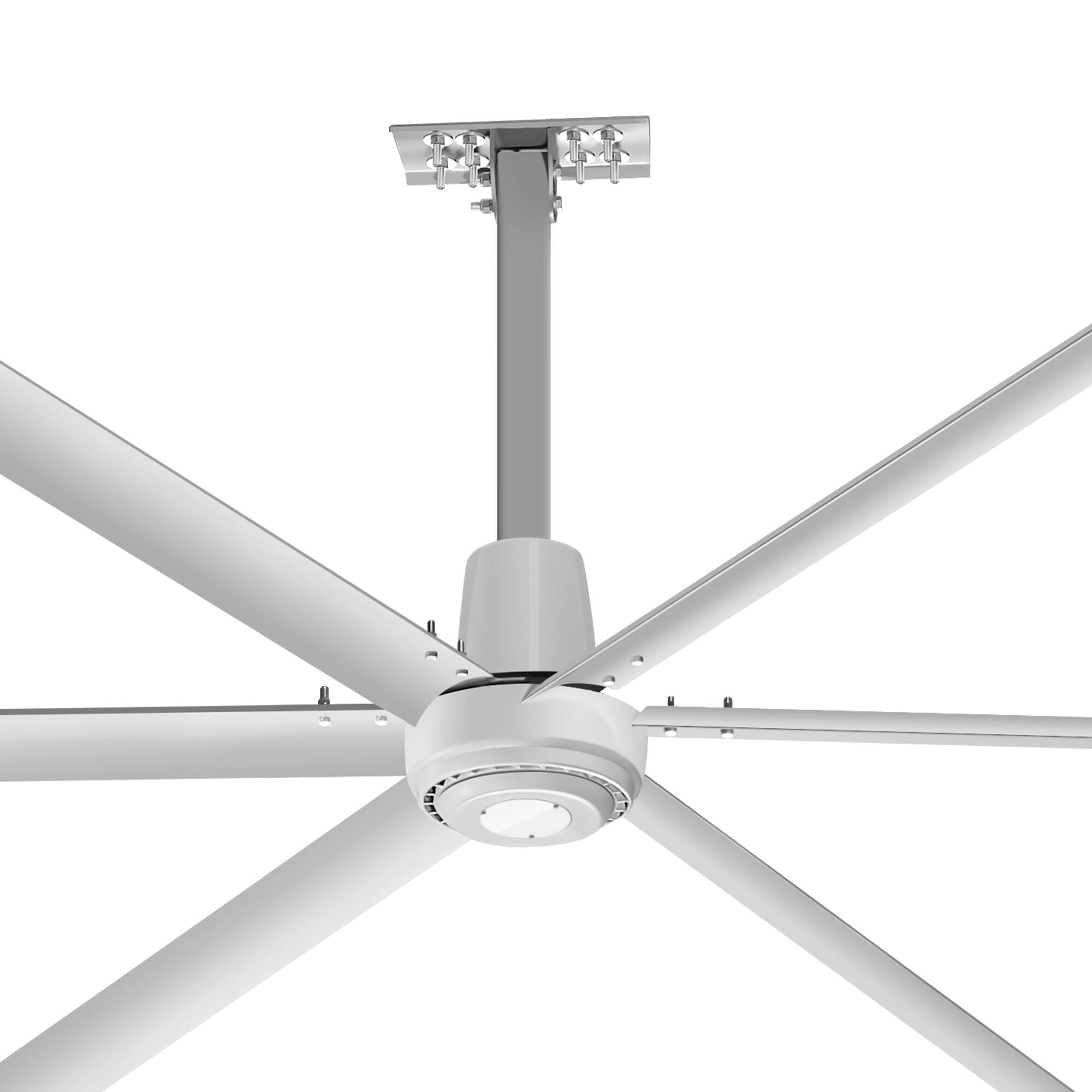 Alt View 9. Breezary - 120/144 Inch 12ft HVLS Industrial Ceiling Fan, DC Motor,  Aluminum Blades, Downrod Mount, High Airflow, Commercial Grade - 144-in-Sliver (6-Blade).