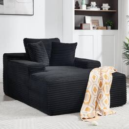Trinkets Crazed - 67" Oversized Chaise Lounge Chair Indoor, Corduroy Cloud Couch with 3 Pillows, Deep Seat Sleeper Sofa - Black