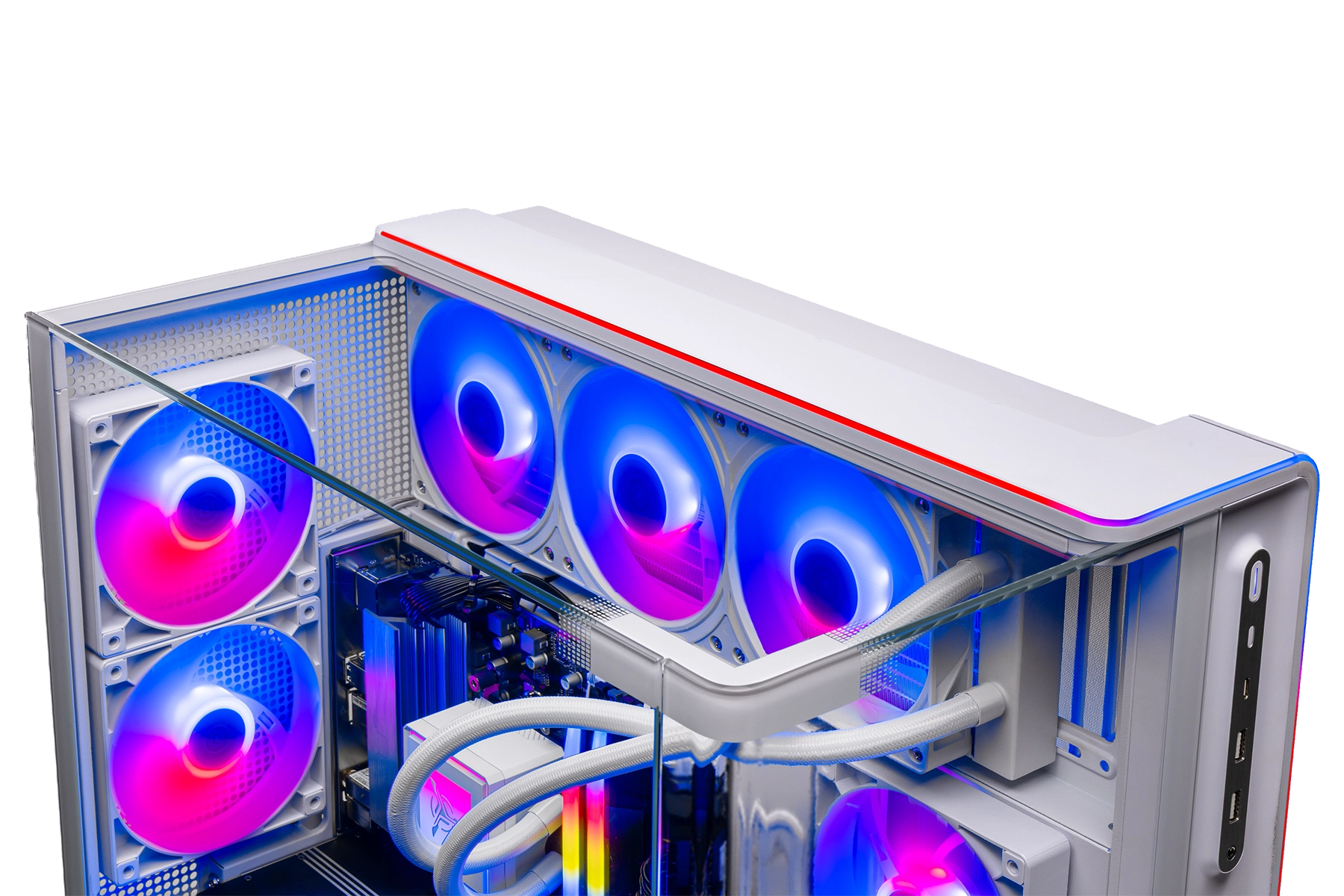 Left. Skytech Gaming - Skytech PRISM5 Gaming Desktop - Intel Ultra 7 U7 270K Plus, 5080, 32GB 6000 MHz DDR5 RAM, 850W GOLD A3 PSU - White.