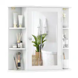 Costway - Multipurpose Mount Wall Surface Bathroom Storage Cabinet Mirror - White