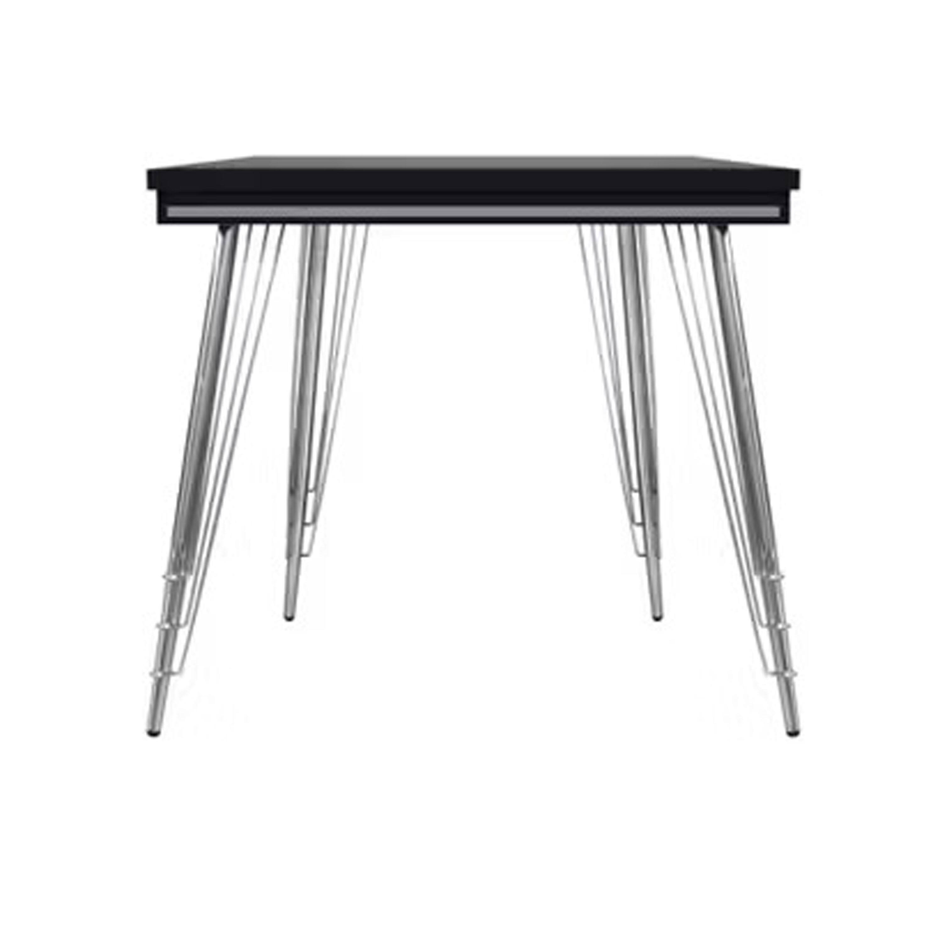 Left. Manhattan Lane - Zoe Dining Table, Rubberwood, Chrome Steel Legs, 71 Inch - Black, Silver.