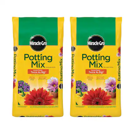Miracle-Gro
Potting Mix
Grows Plants Twice As Big!
Feed Up To 6 Months
More Blooms For More Color
NET CONTENTS/CONTENIDO NETO 2 cu ft (pés cúbicos) 56.6 L