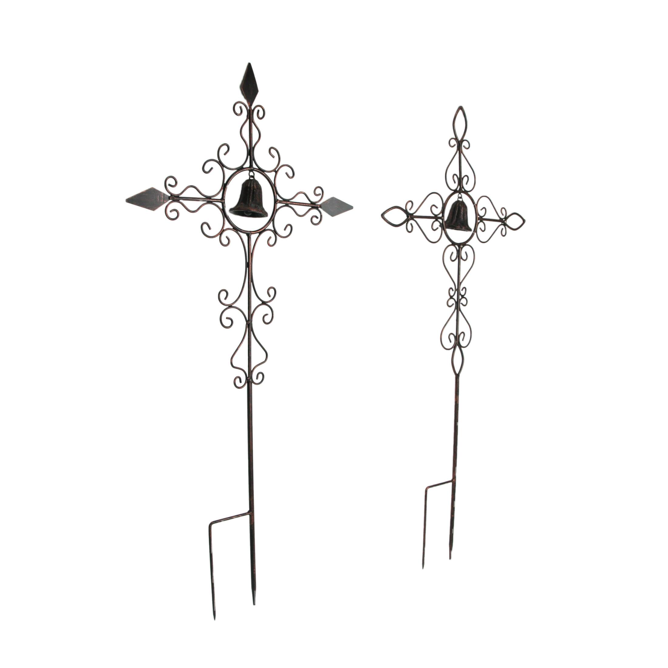 Alt View 1. Things2Die4 - Set of 2 Aged Copper Finished Scroll Design Metal Garden Stakes With Wind Bells - Copper.
