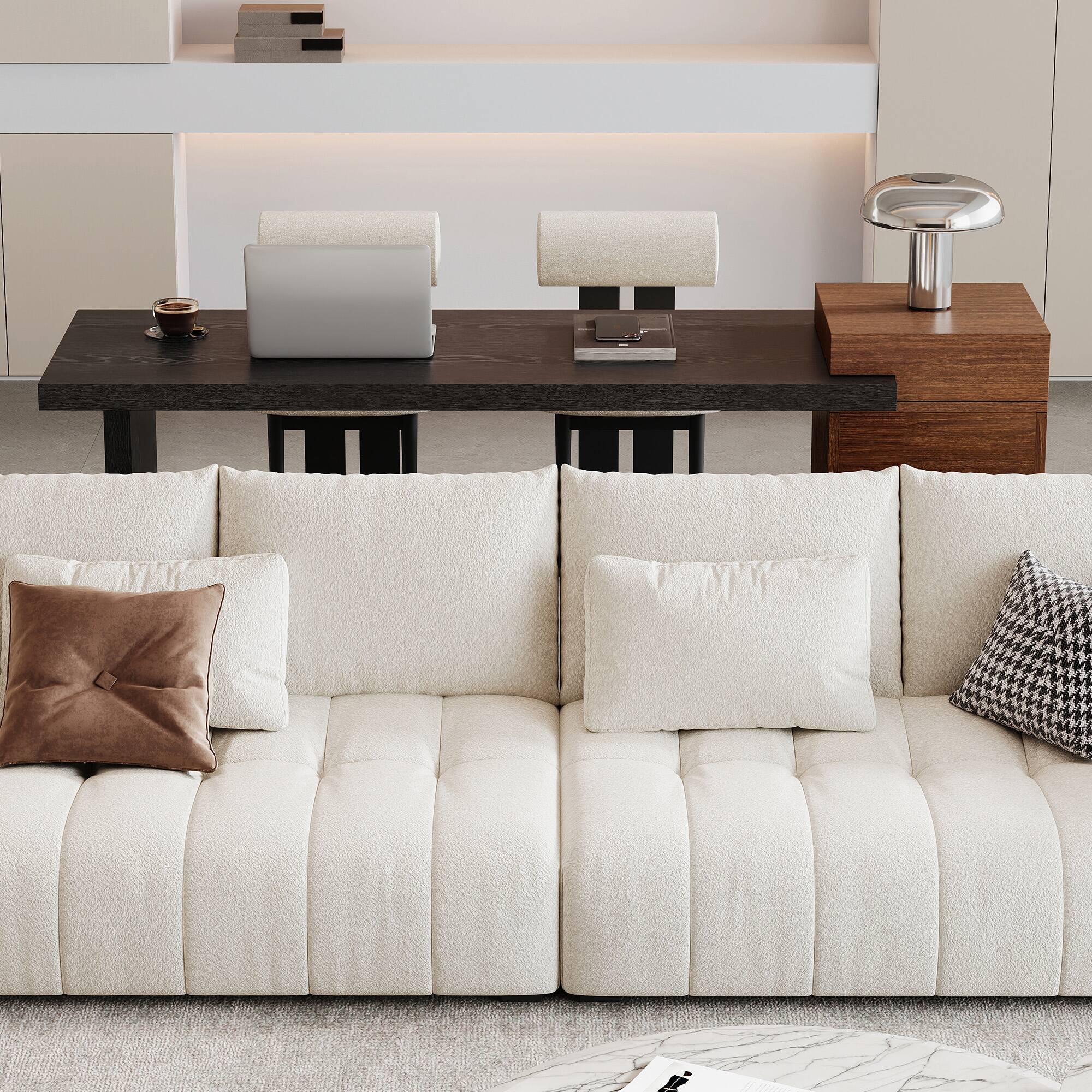 Alt View 4. Loheer - Loheer- Modern Two Tone Console Table 5.58x1.79x2.75 ft Black Walnut Wood Grain Sofa Side Table with Open Storage - Black,Walnut.