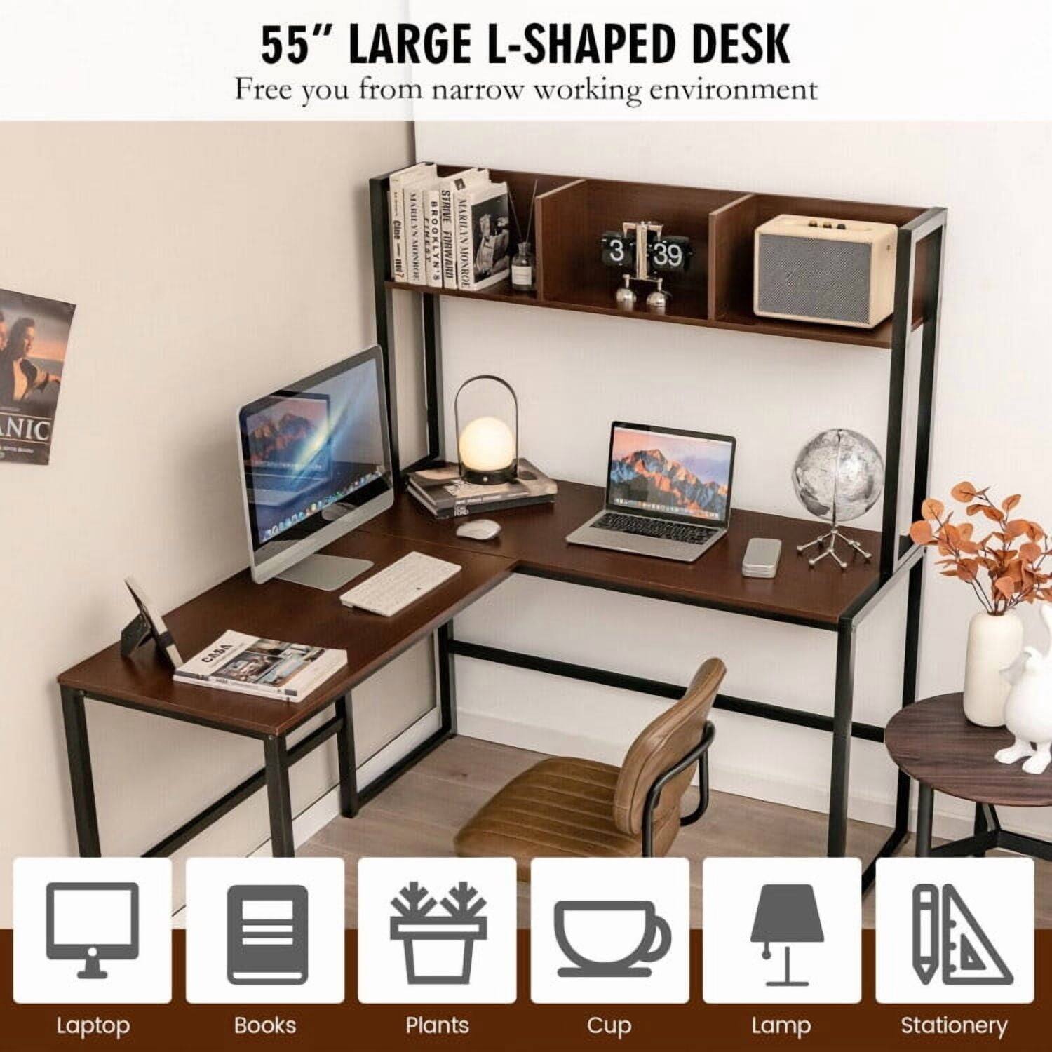 55" LARGE L-SHAPED DESK  
Free you from narrow working environment  

Laptop  
Books  
Plants  
Cup  
Lamp  
Stationery