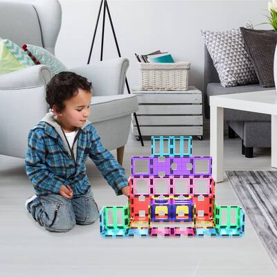 PicassoTiles Set Di Piastrelle Magnetiche 36 Pezzi Con Tema Razzo, Mattoncini Costruzione STEM Per Bambini 3+ Anni, Forme Geometriche E Finestre