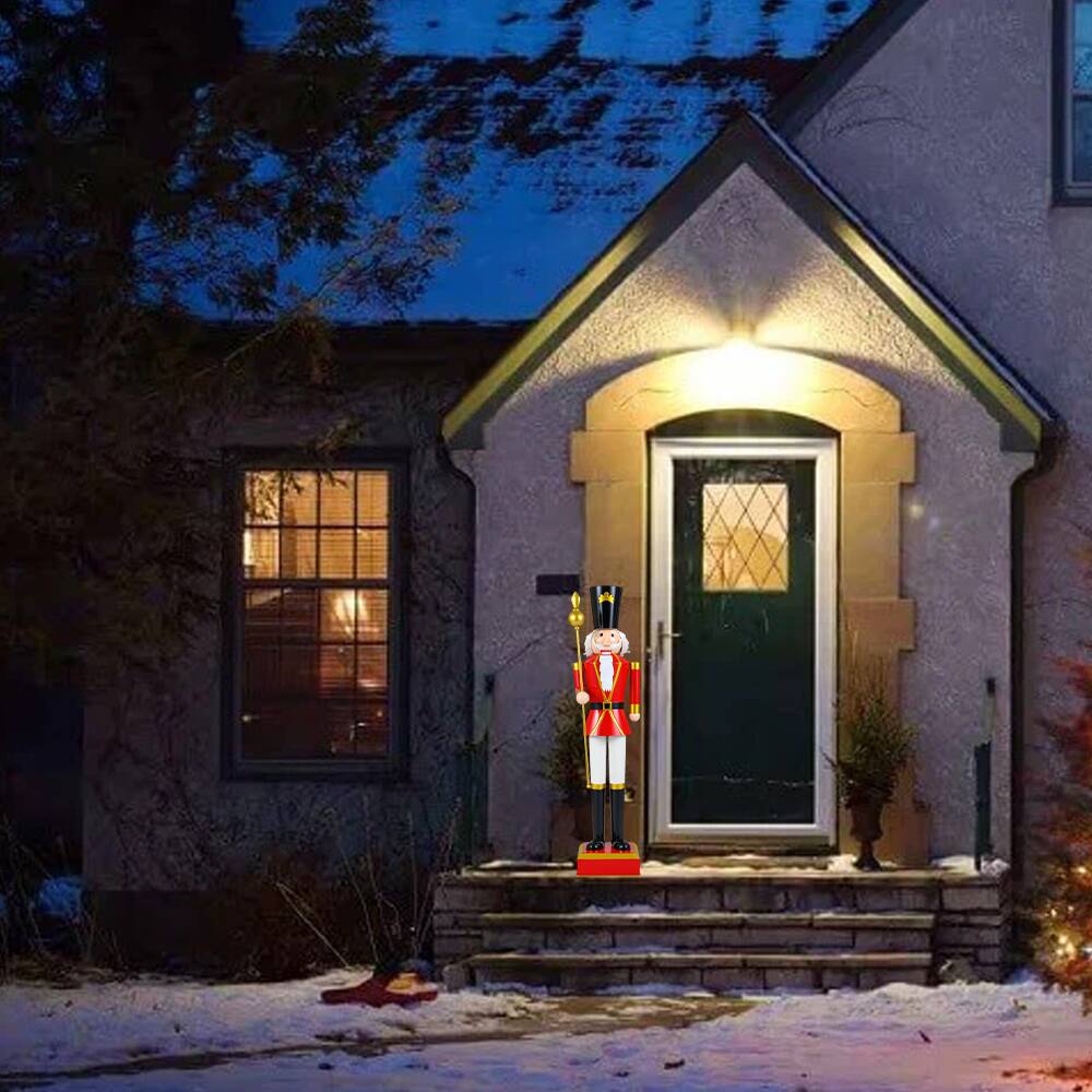 Front. BreeBe - 4-Foot Tall Christmas Nutcracker Soldier with Elegant Top Hat and Decorative Scepter - Black & Red.