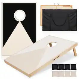 Boyel Living - Gray Solid Wood Premium Cornhole Set 3x2ft Boards with 8 All Weather Bean Bags Carrying Case and Rules