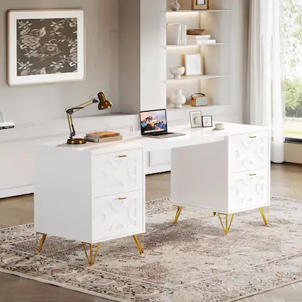 Front. Tribesigns - Office Executive Desk with Engineered Wood Construction, Storage Drawers, for Computer Work and Writing in Home Offices - White.