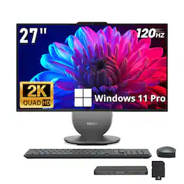 Lenovo - Yoga All-in-One Desktop AI PC,27" QHD 120Hz Display,Ultra 7 255H,16GB RAM,1TB SSD+1TB Dock,Win 11 Pro - Luna Grey
