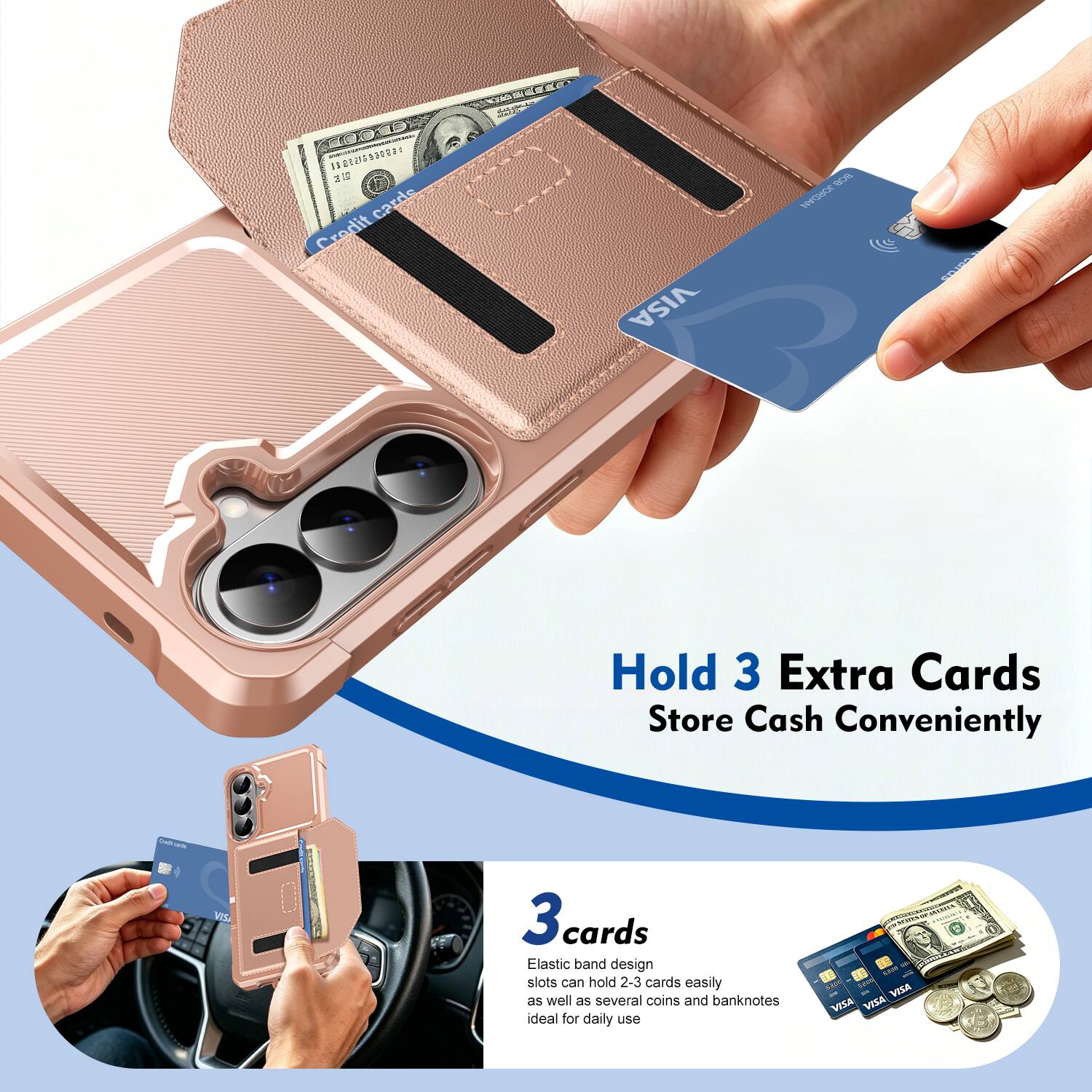 OMESSE S So 9 Honor Credit Cards: Hold 3 Extra Cards Store Cash Conveniently

- MESA 3 cards Elastic band design slots can hold 2-3 cards easily as well as several coins and banknotes ideal for daily use

- VISA VISA VISA