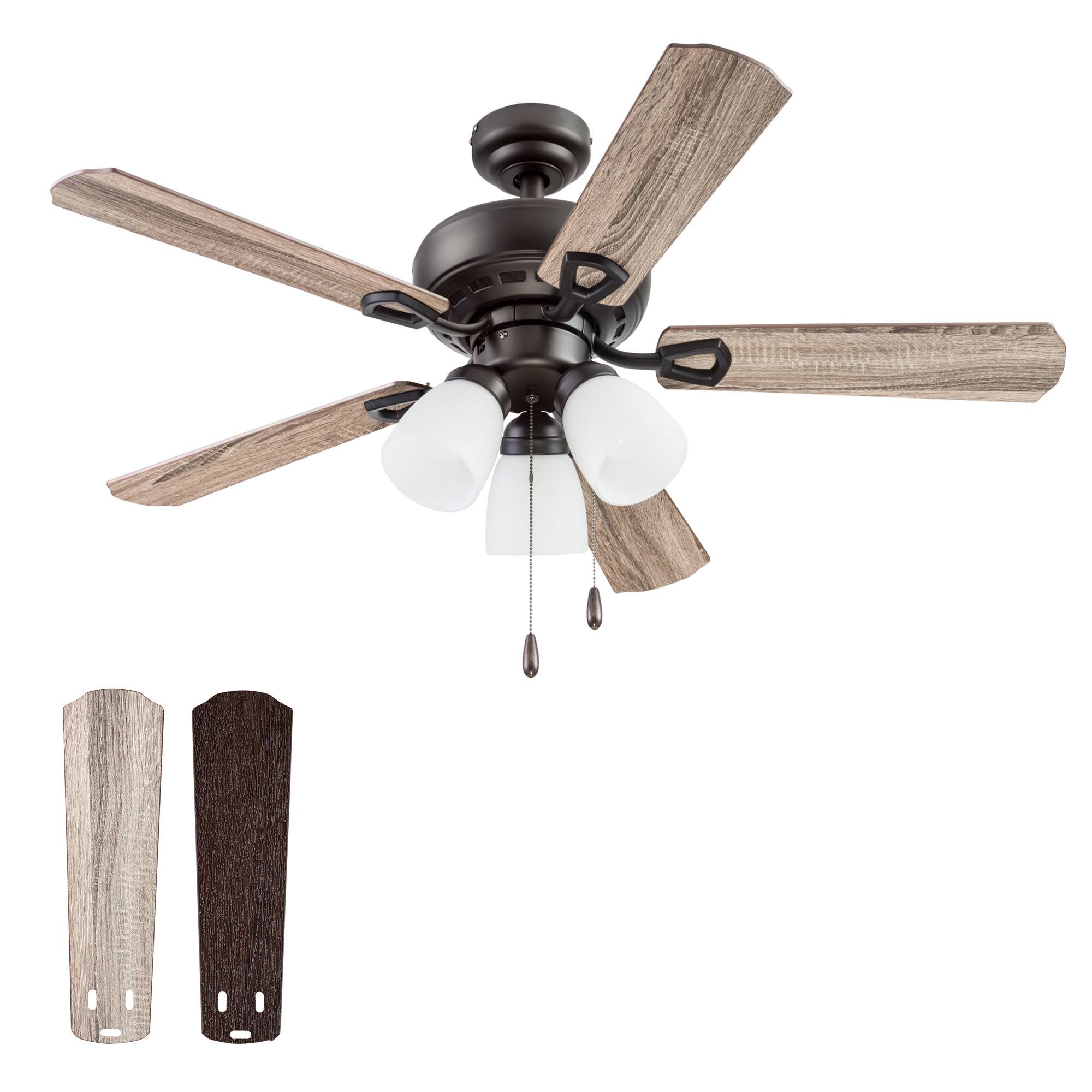 Front. Portage Bay - Portage Bay Miller Park Ceiling Fan w/ 5 Reversible Blades & Motor, 44", Bronze - Bronze.