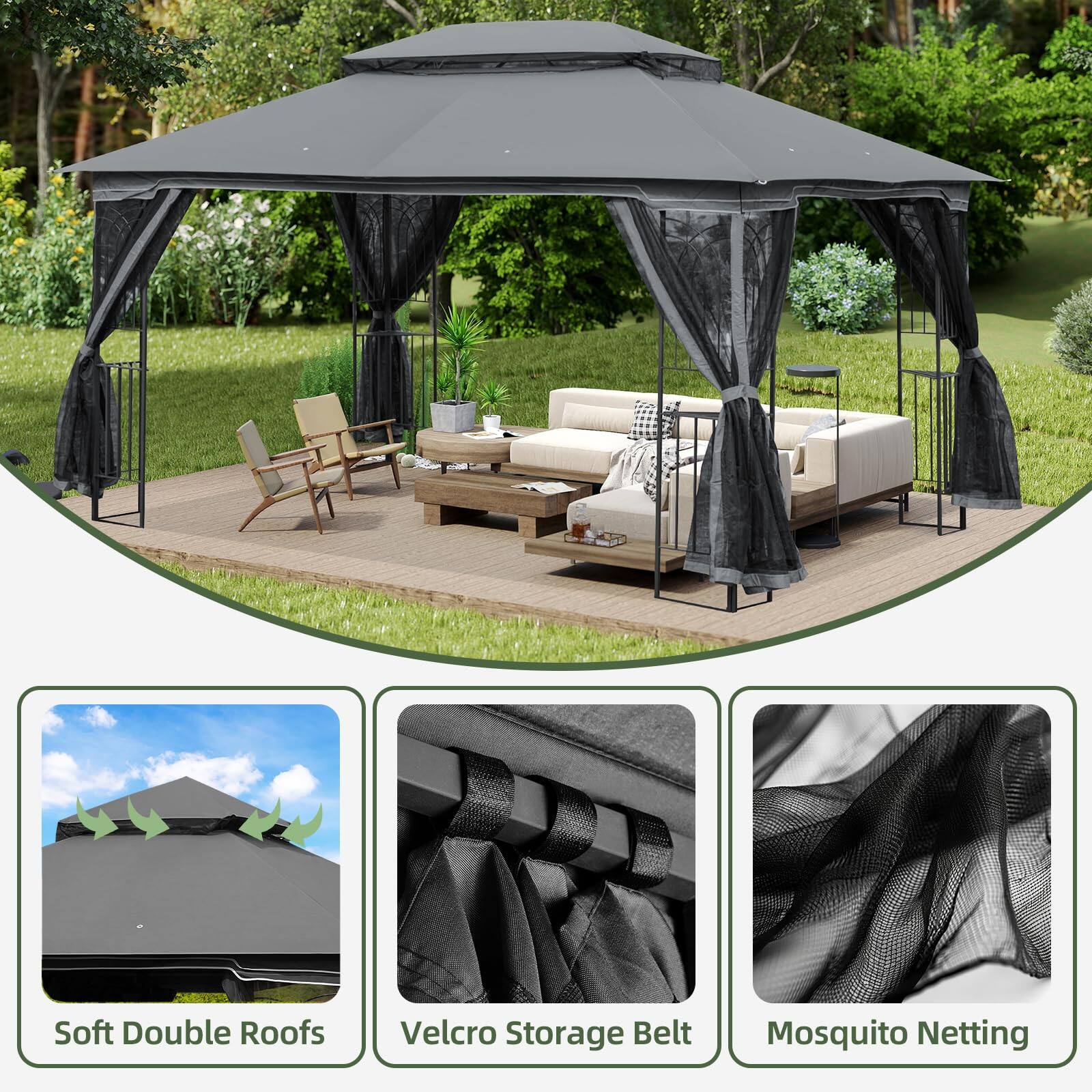 Soft Double Roofs  
Velcro Storage Belt  
Mosquito Netting