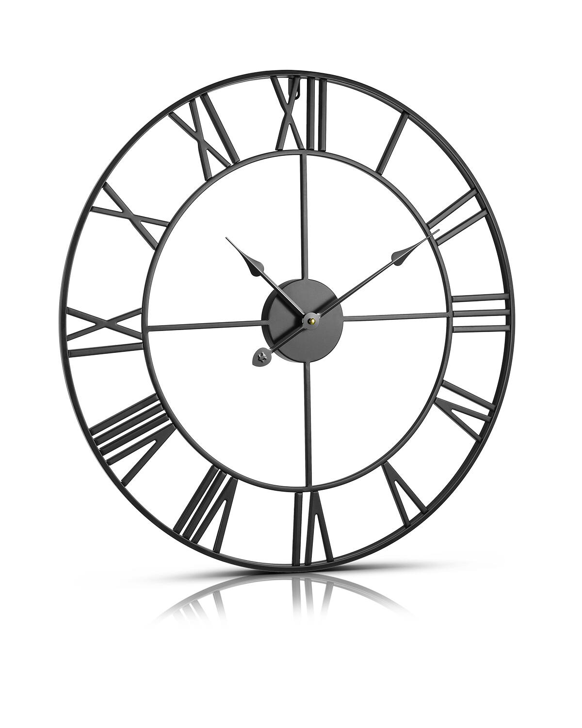 VEVOR - Wall Clock, 24 in Wall Clock Roman Numerals, Battery Operated Non Ticking Silent Classic Decorative Round Clocks - Black