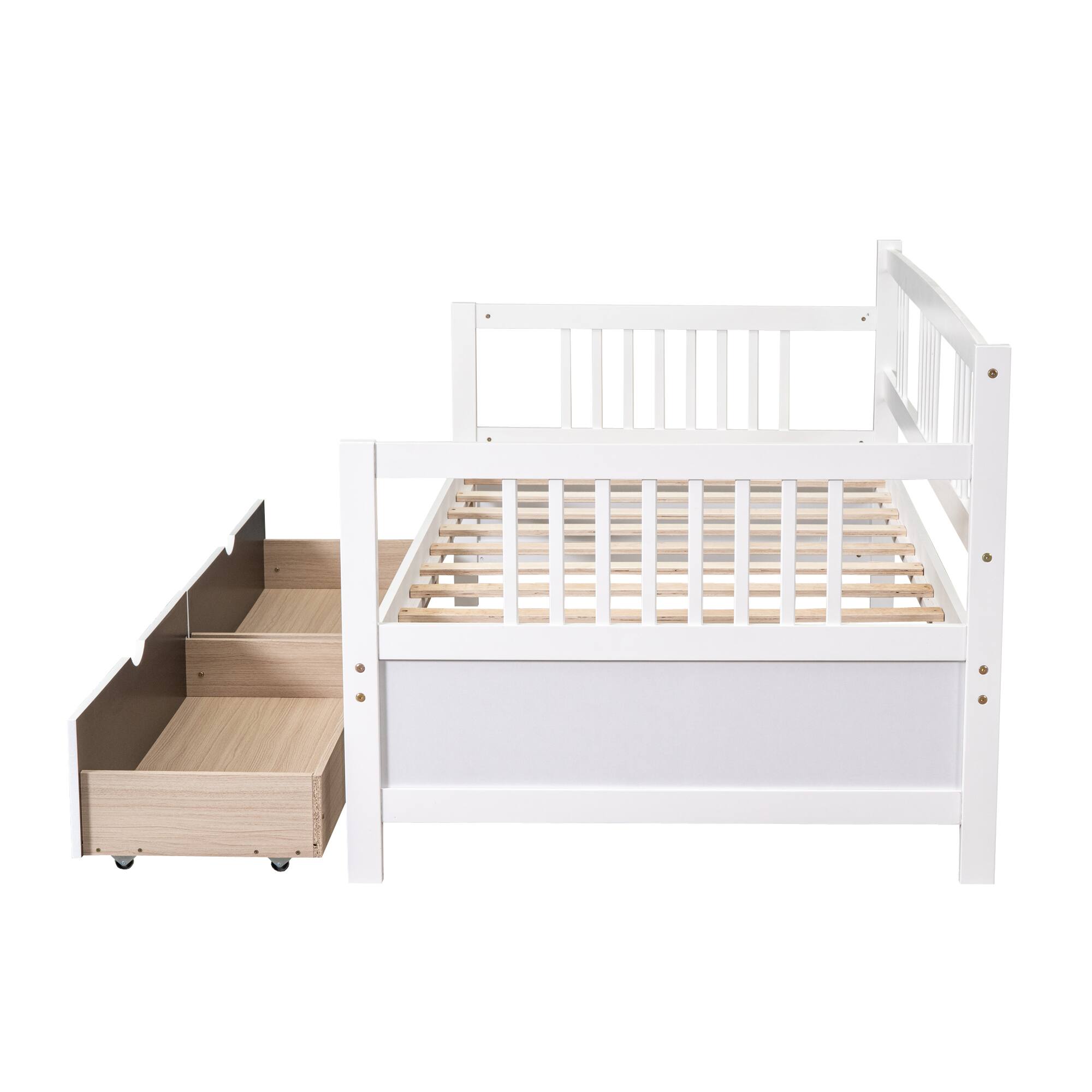 Alt View 1. Whisen - Wood Daybed with Two Storage Drawers, Multi-Functional Sofa Bed Frame - White.