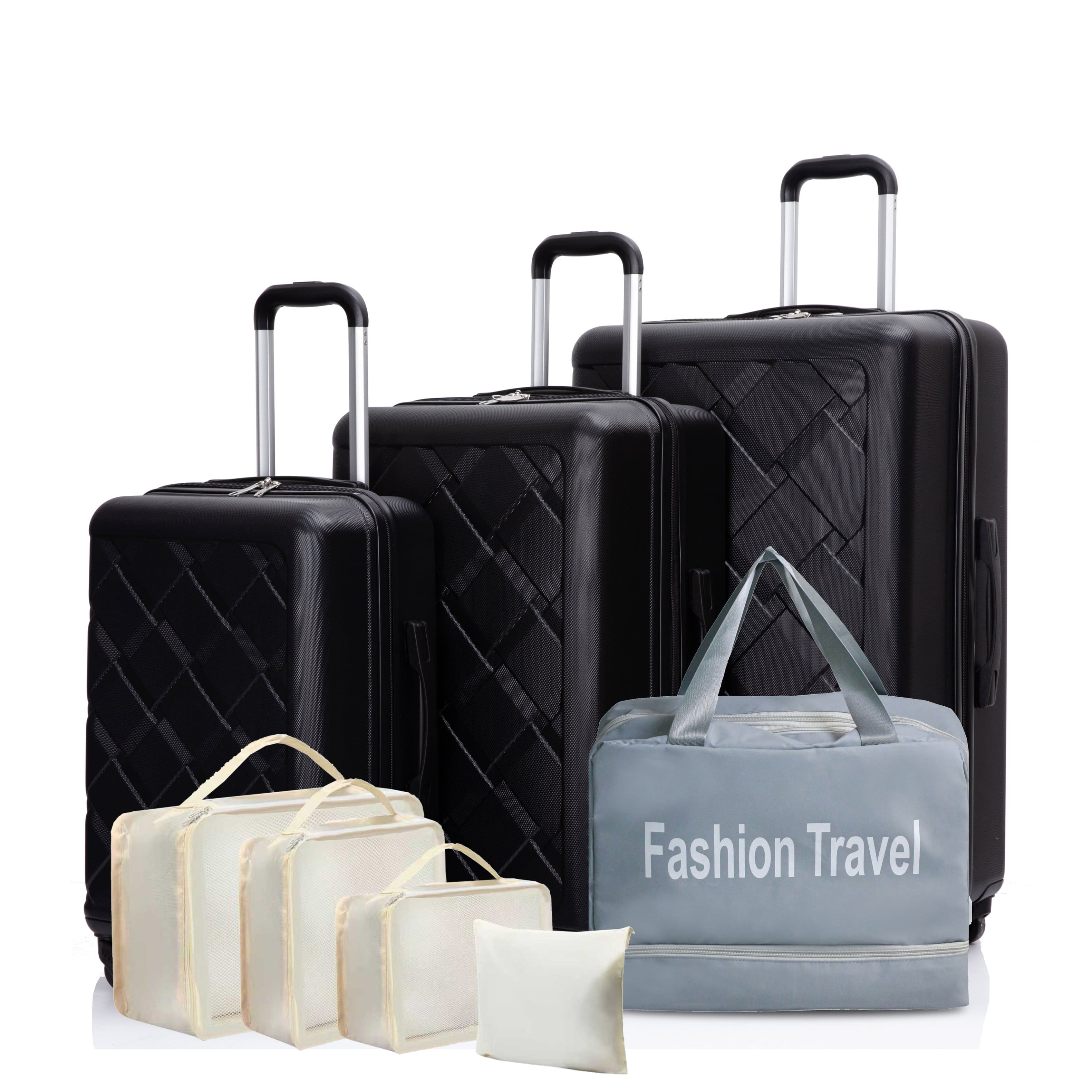 LOVMOR - 8-Piece ABS Hardshell Luggage Set 20/24/28" Spinner Storage Bags - Black