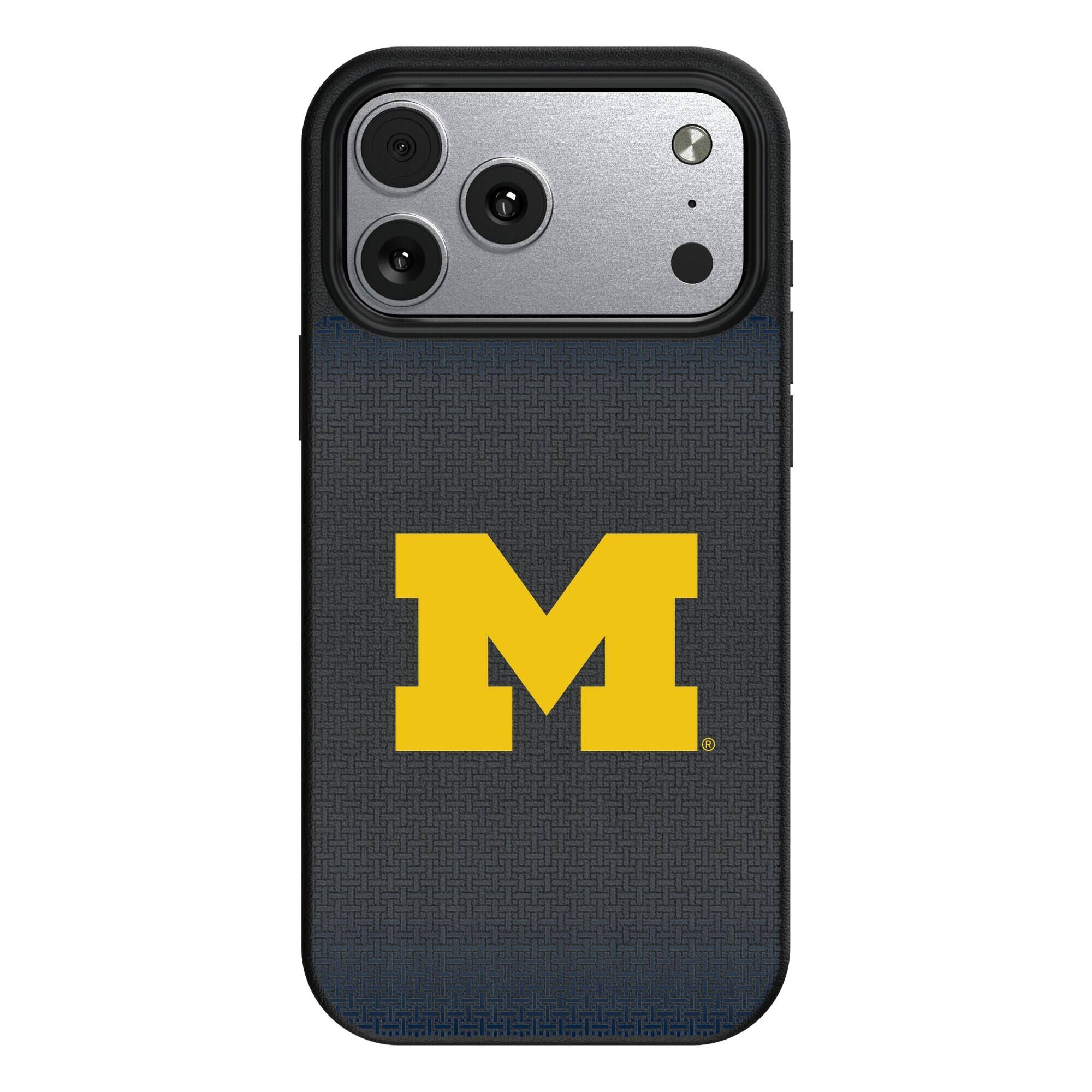 Keyscaper - NCAA - Michigan Wolverines Linen Logo iPhone Magnetic Bump Case - 17 Pro - Black