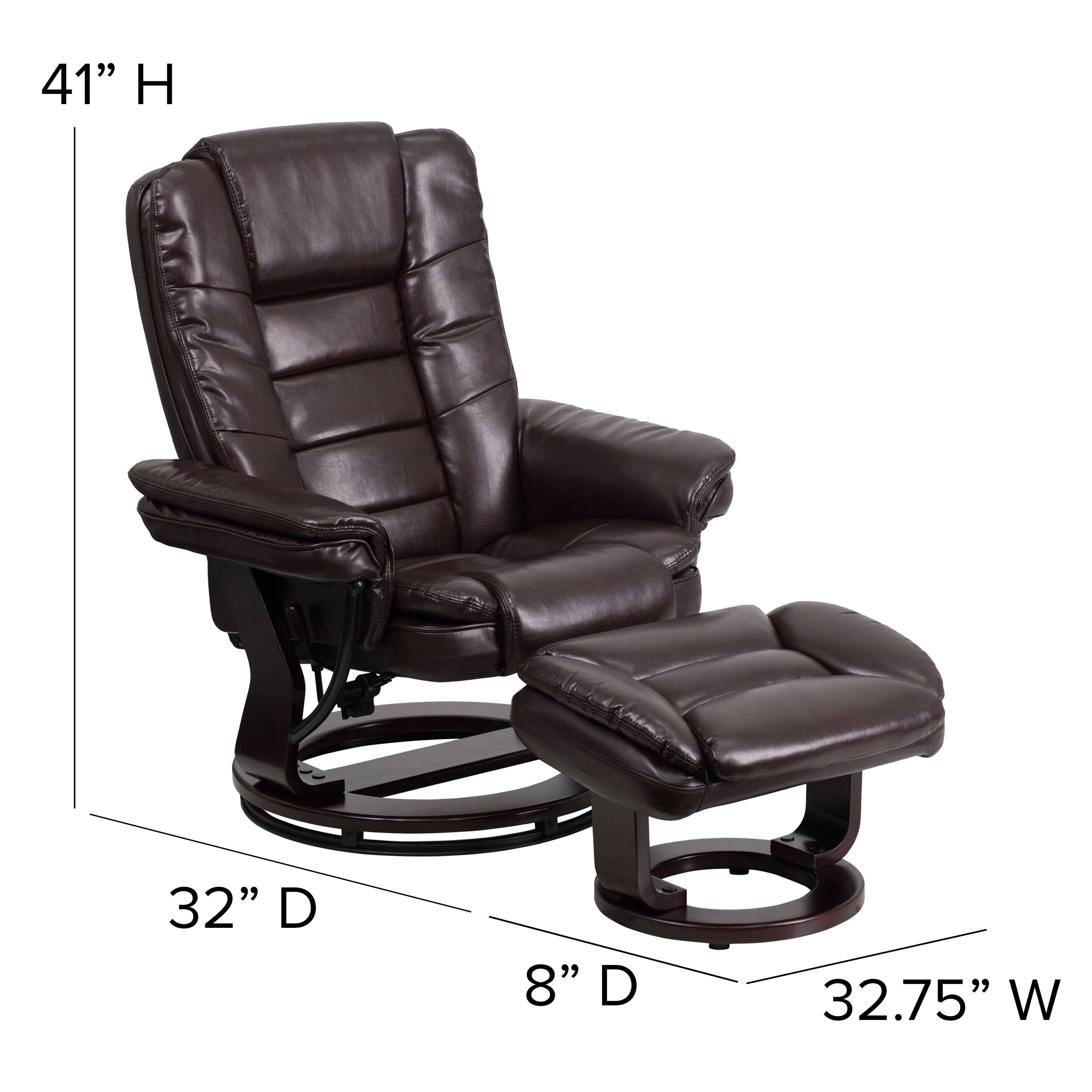 Alt View 13. Alamont Home - Bali Brown LeatherSoft Multi-Position Recliner &Ottoman w/Swivel Mahogany Wood Base - Brown.