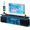 Front. Skyzoo - Skyzoo Modern TV Stand for 50-85" TVs, Entertainment Center with LED Lights, Power Outlet & Storage - Black.