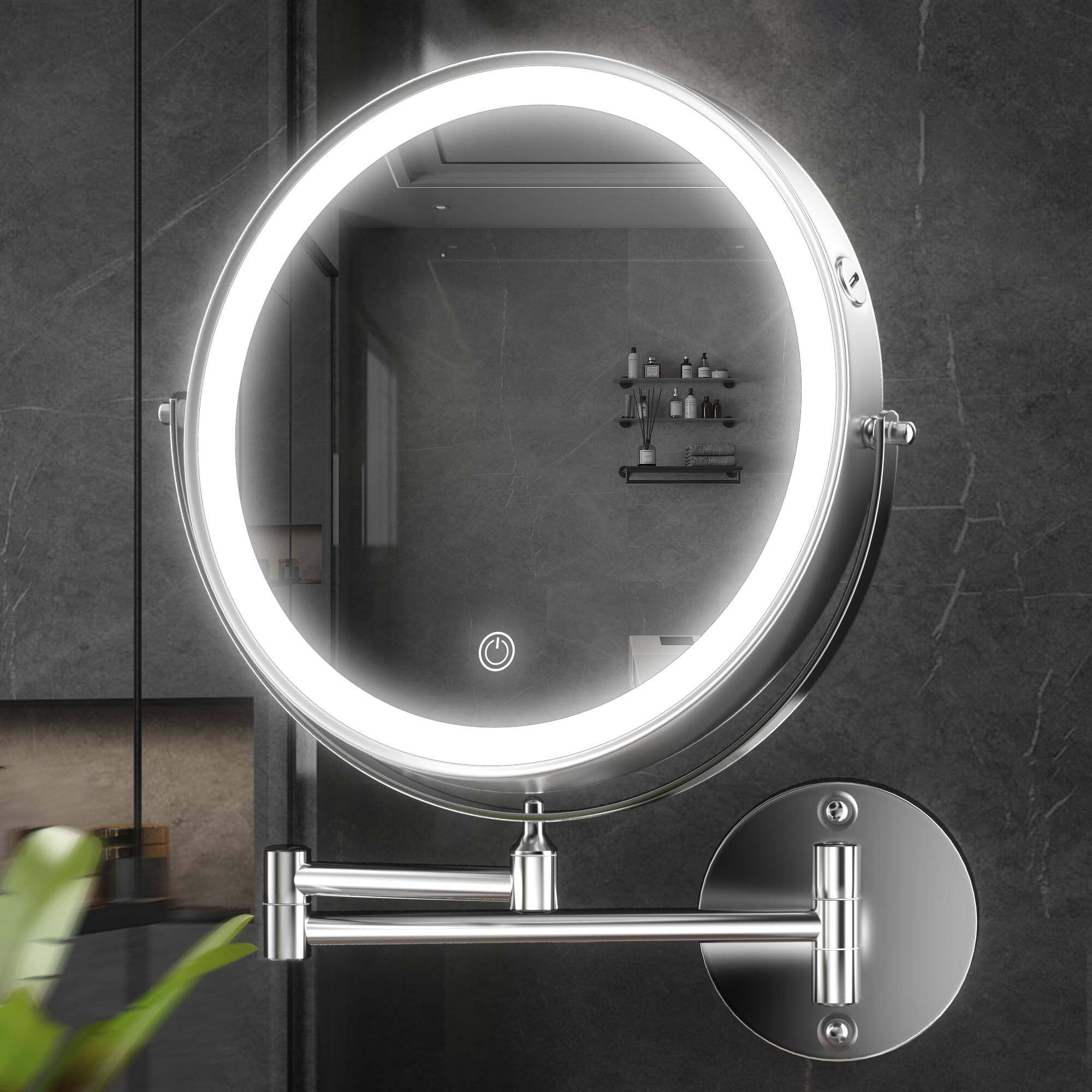 Alt View 1. Empire DigiLabs - 10 inch Wall Mounted Makeup Mirror With Magnification Rechargeable 3000 Mah Vanity Lights Bathroom Dimmable - Black 8.5"L x 8.5"W.