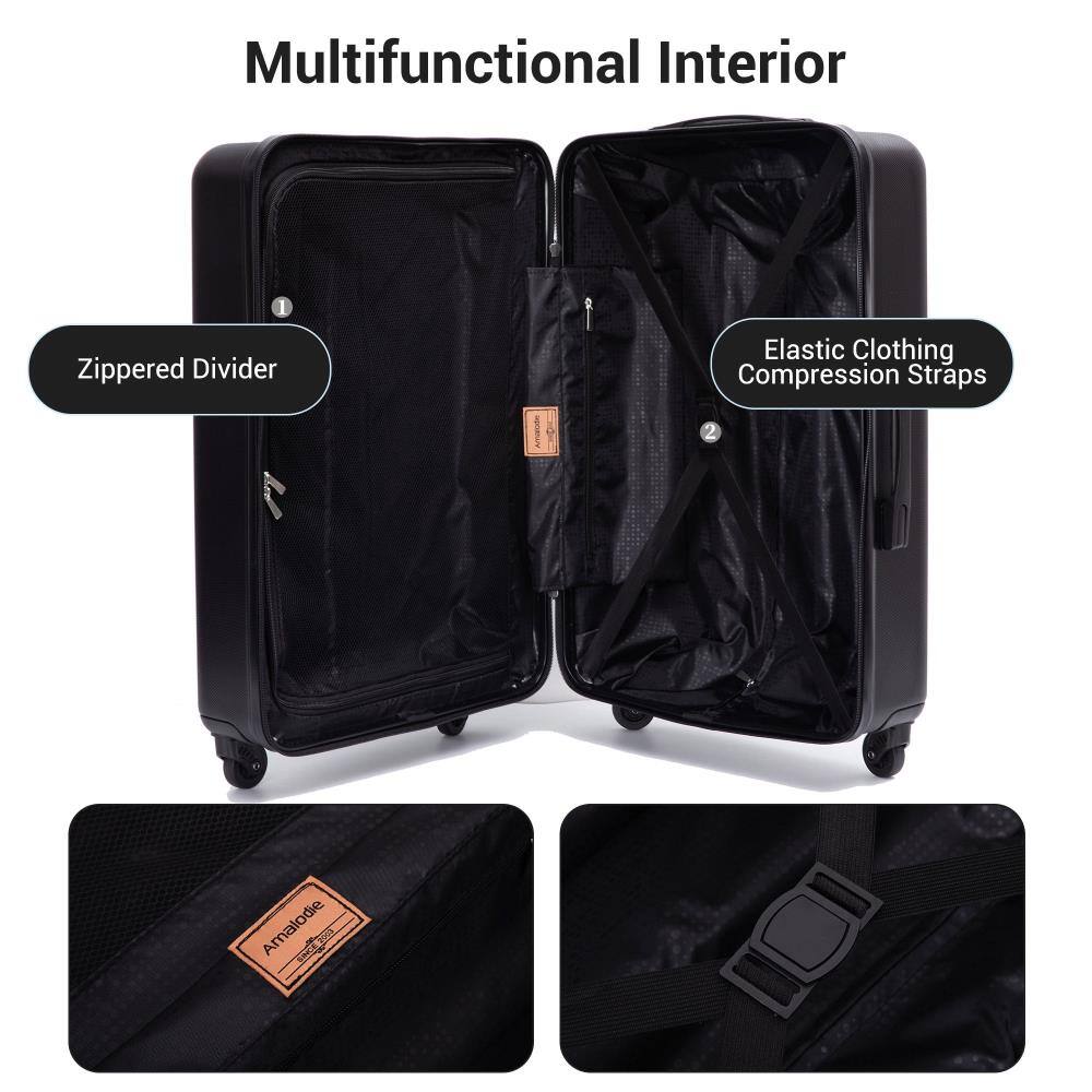 Multifunctional Interior

1. Zippered Divider
2. Elastic Clothing Compression Straps

Amalodie