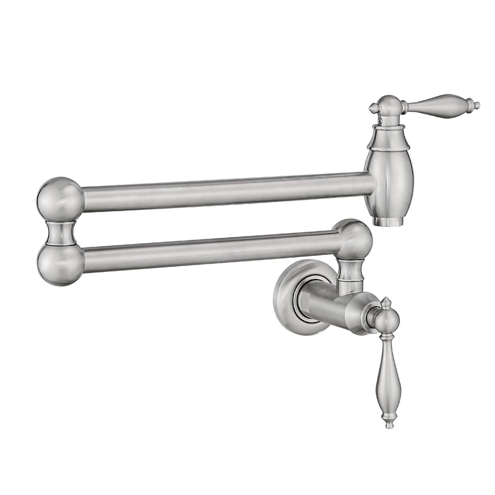 Wall Mount Pot Filler 2 Handles with Double Joint Swing Arms
