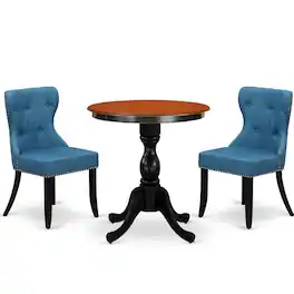 East West Furniture - 3-Piece Modern Dining Set Include a Wooden Table and 2 Blue Linen Fabric Dining Room Chairs with - Multi-Color