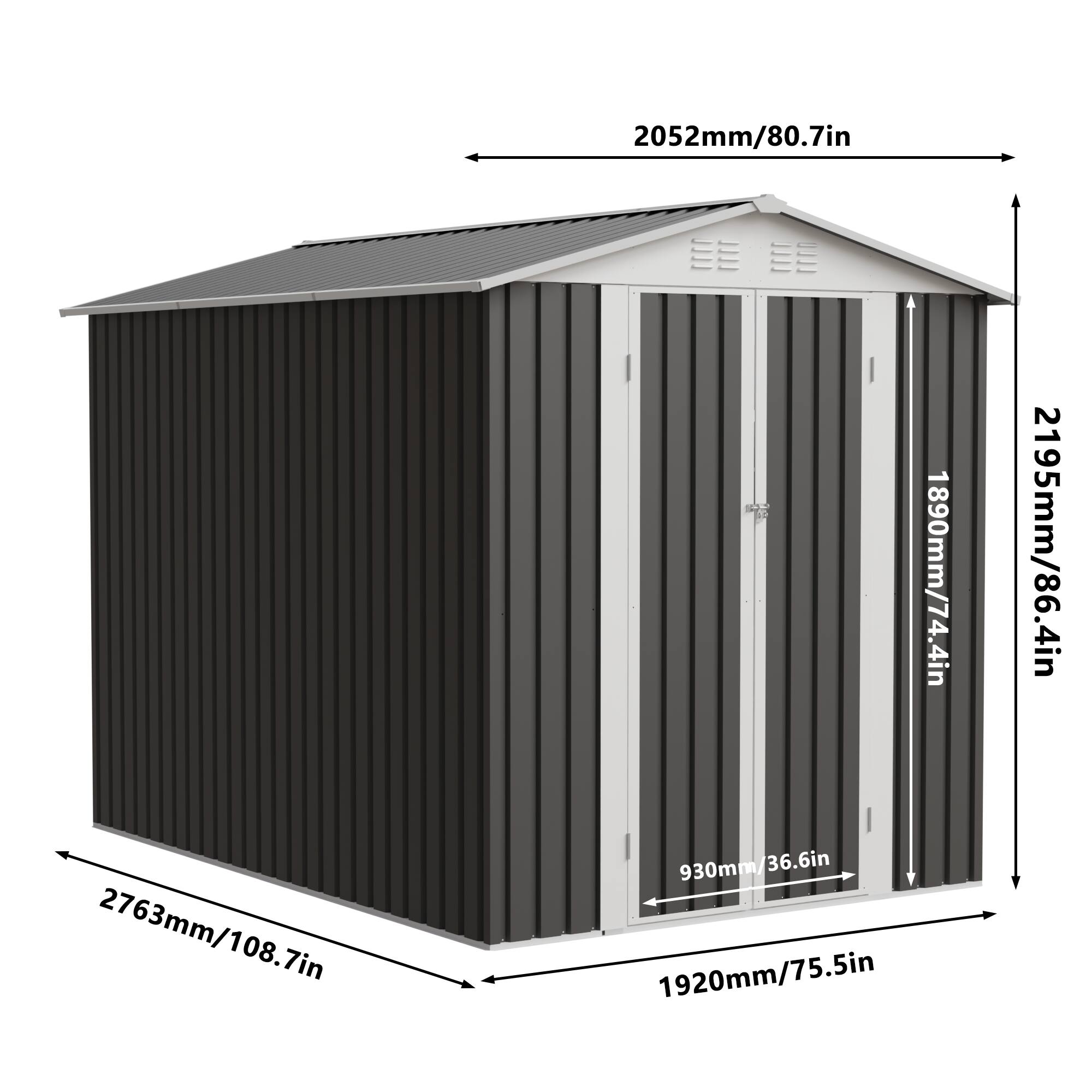 2052mm/80.7in  
1890mm/74.4in  
2195mm/86.4in  
2763mm/108.7in  
930mm/36.6in  
1920mm/75.5in