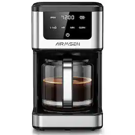 AIRMSEN - 14-Cup Programmable Coffee Maker, Coffee Machine with Adjustable Brew Sizes and Auto-off - Stainless Steel - Black