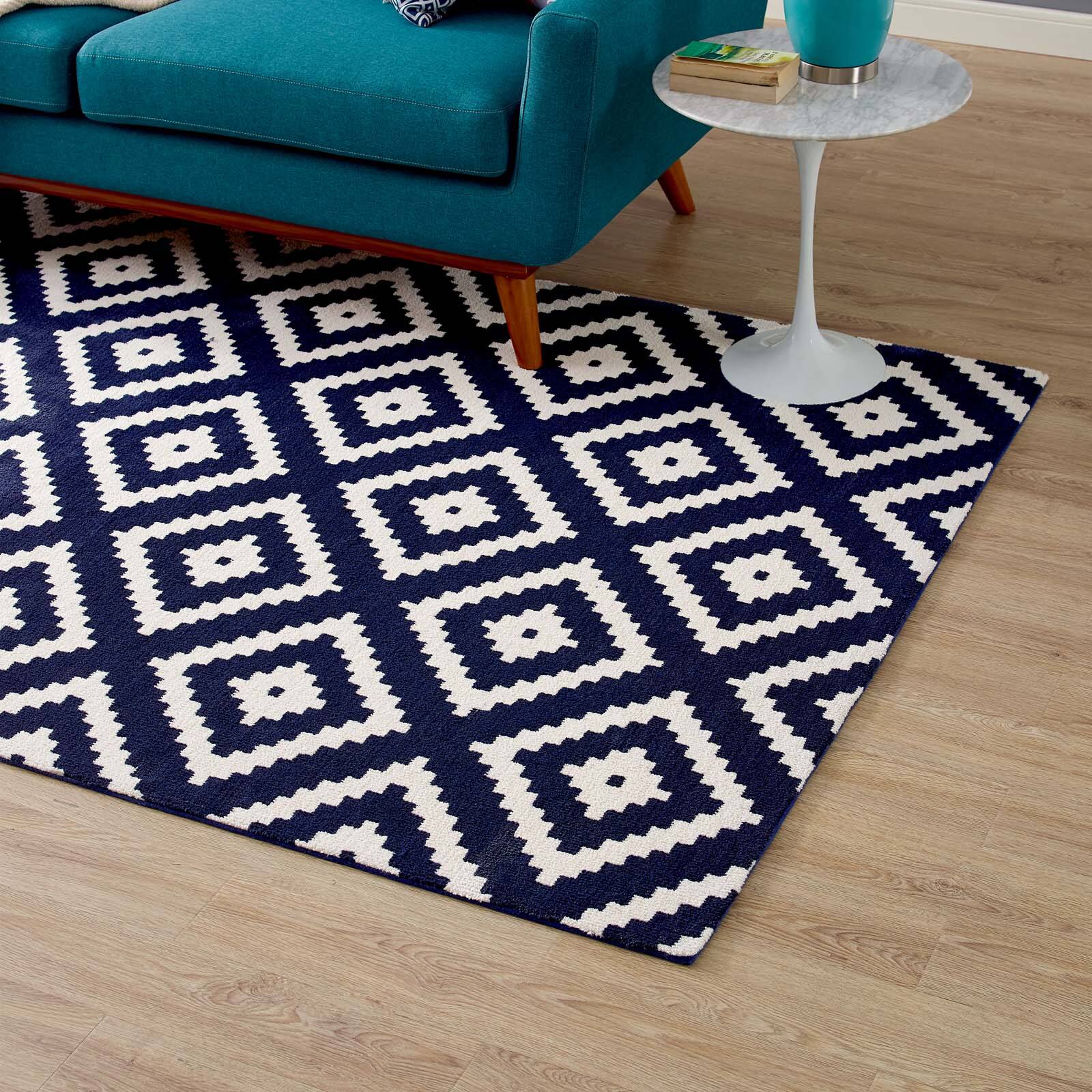 Left. Modway - Alika Abstract Diamond Trellis Area Rug - Ivory and Navy.