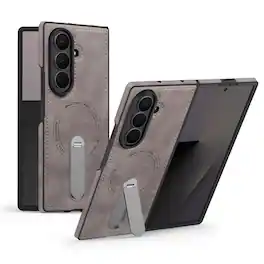 Dteck - Magnetic Case for Samsung Galaxy Z Fold8 Ultra Shockproof PU Leather Slim Kickstand Cover - Gray
