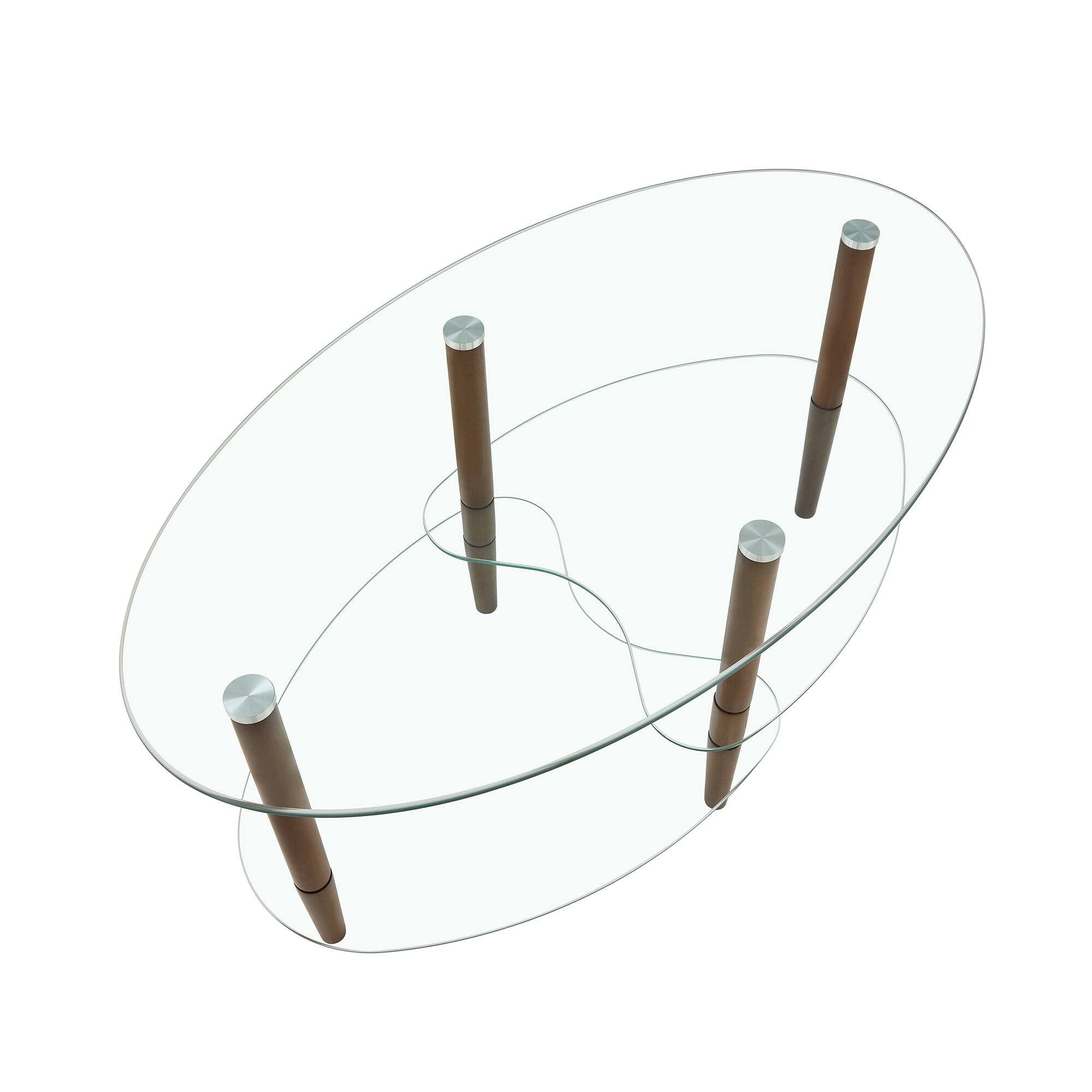 Left. Kadyn - Resenkose Modern Oval Glass Living Room Coffee Table with Storage, Clear - Clear.