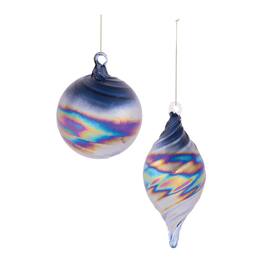 BreeBe - Iridescent Swirled Glass Ornament (Set of 12) - Blue, Purple