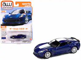 Autoworld - 2018 Chevrolet Corvette Grand Sport Admiral with White Stripe "Sports Cars" Series 1/64 - Blue