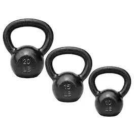 BalanceFrom Fitness - BalanceFrom Cast Iron Kettlebell Weights Set w/ Handle, 10, 15, and 20 lb - Gray