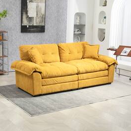 Tiramisubest - 84"Chenille Sofa,Loveseat Deep Seat Sofa Couch with Pillows & Memory Foam for Living Room,Apartment,Office Lounge-Yellow - Yellow