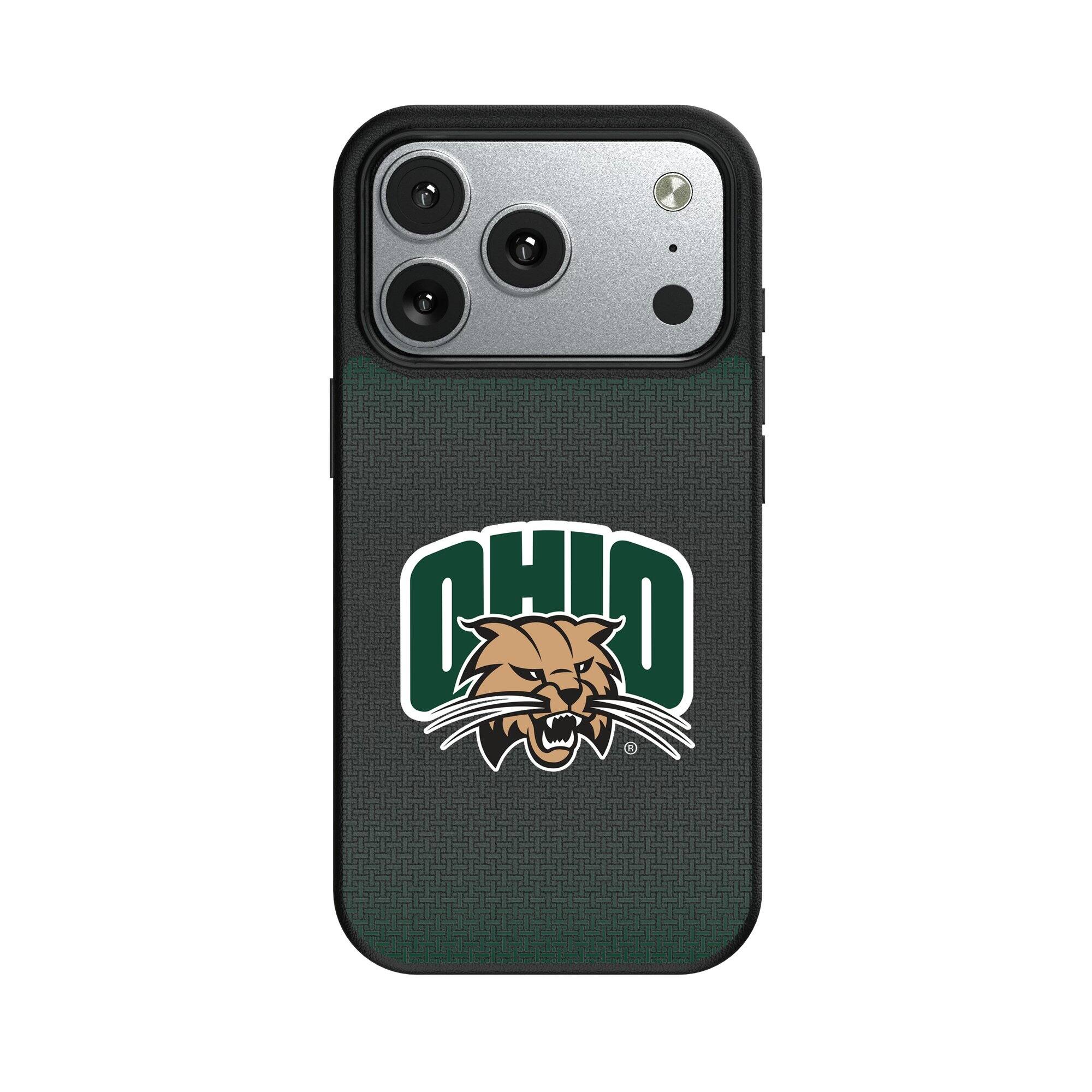 Front. Keyscaper - Ohio Bobcats Linen Logo iPhone Magnetic Bump Case - 15 Plus - Black.