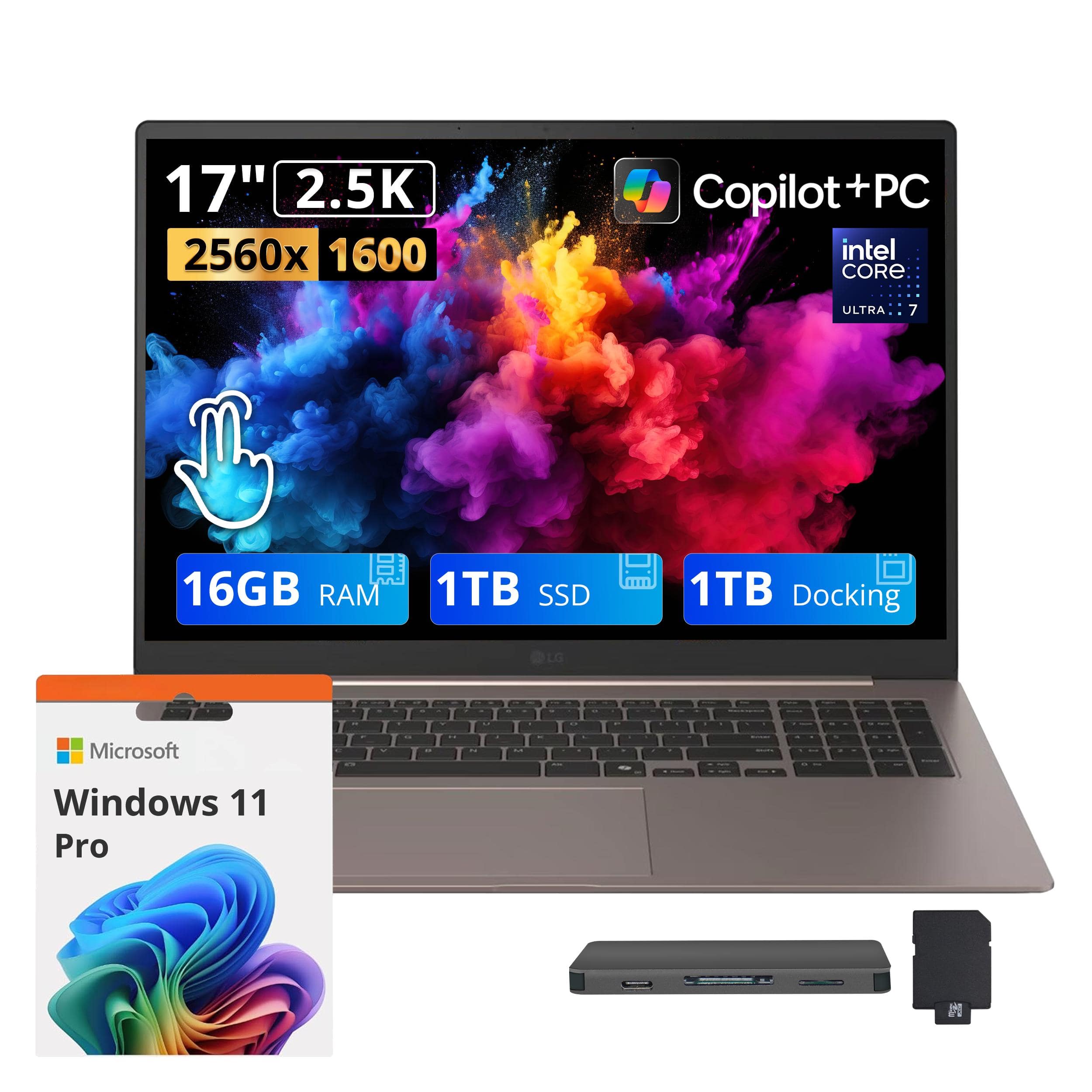 "LG gram - Upgraded - Max 17"" 2.5K Touch AI Laptop,Intel Ultra 7 355,16GB RAM,1TB SSD+1TB Dock Set,Backlit,Win 11 Pro - Matte Bronze" price history on PriceWatchPro