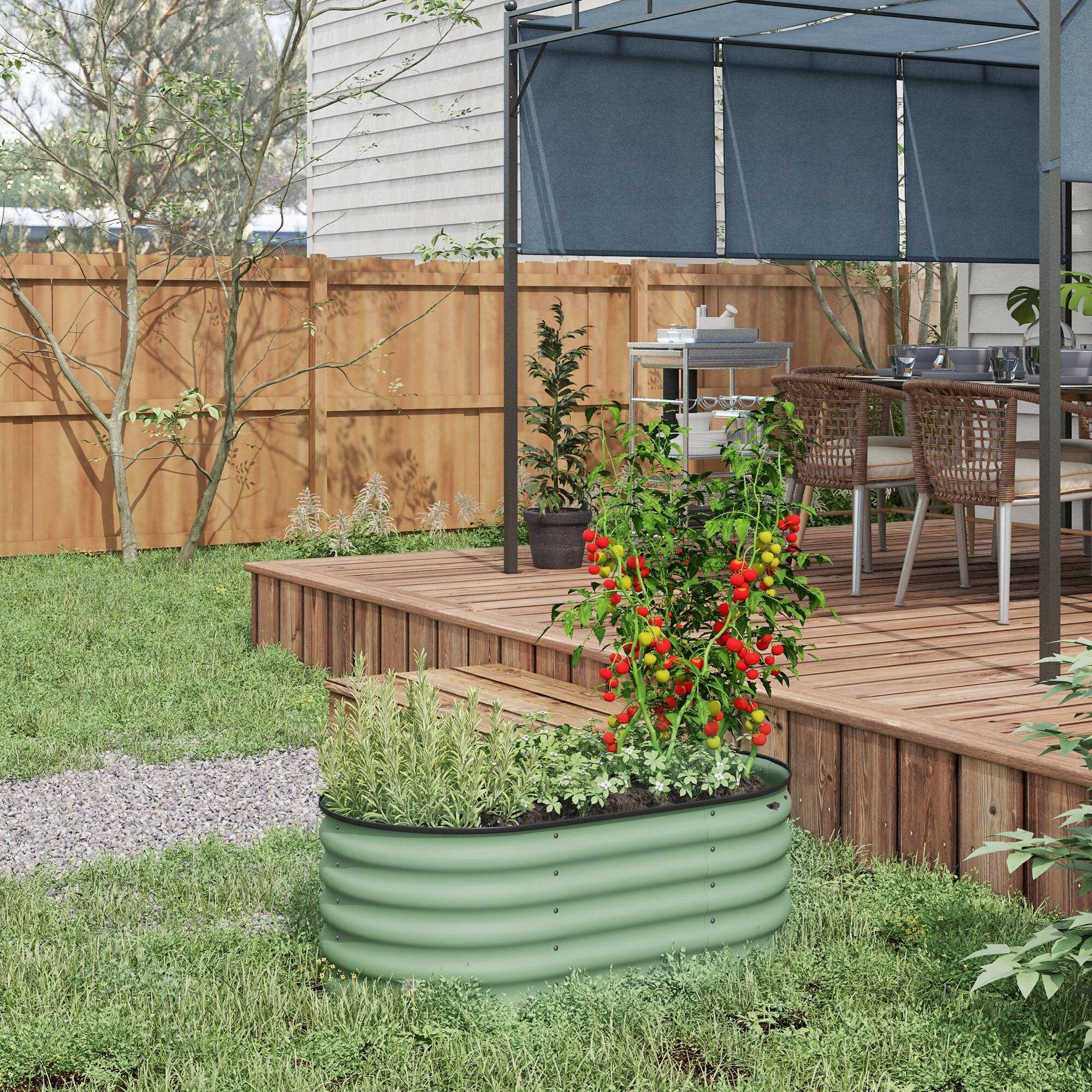 Alt View 1. Outsunny - 3.5' x 2' x 1.4' Galvanized Raised Garden Bed Kit, Outdoor Metal Elevated Planter Box with Safety Edging - Green.