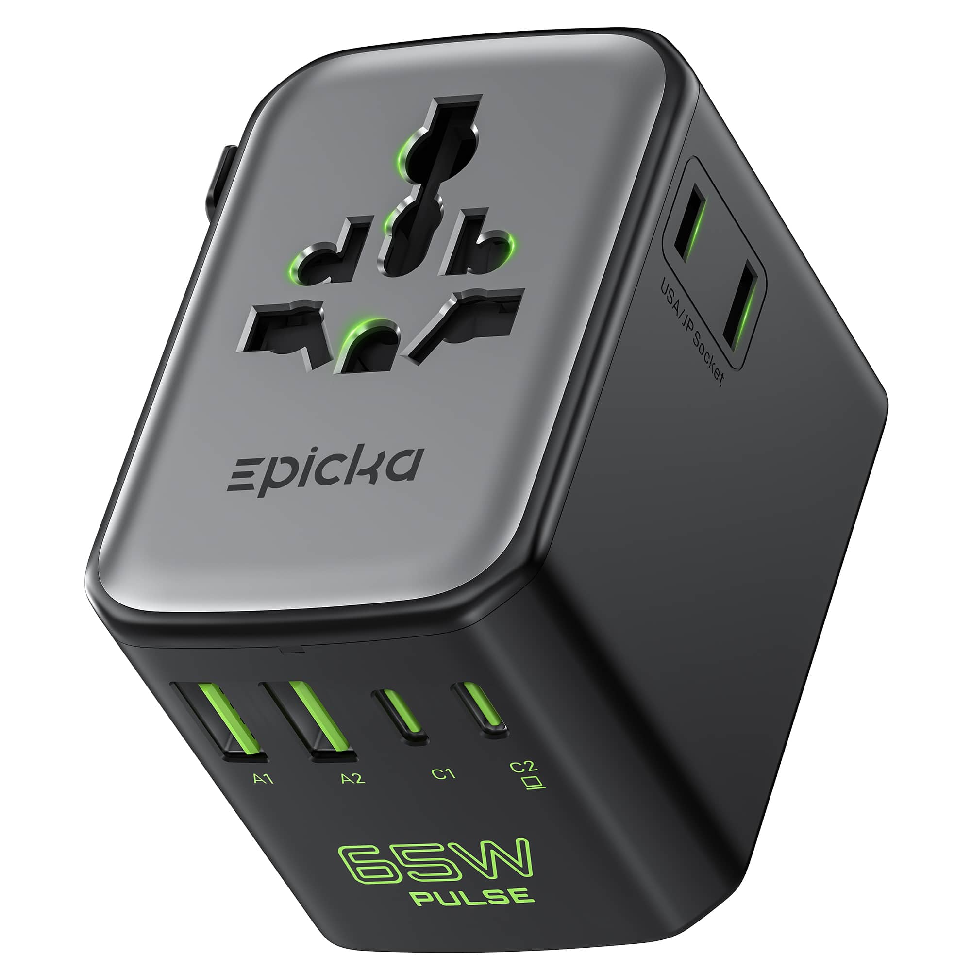 Epicka Pulse 65W Universal Travel Adapter with PD & QC Fast