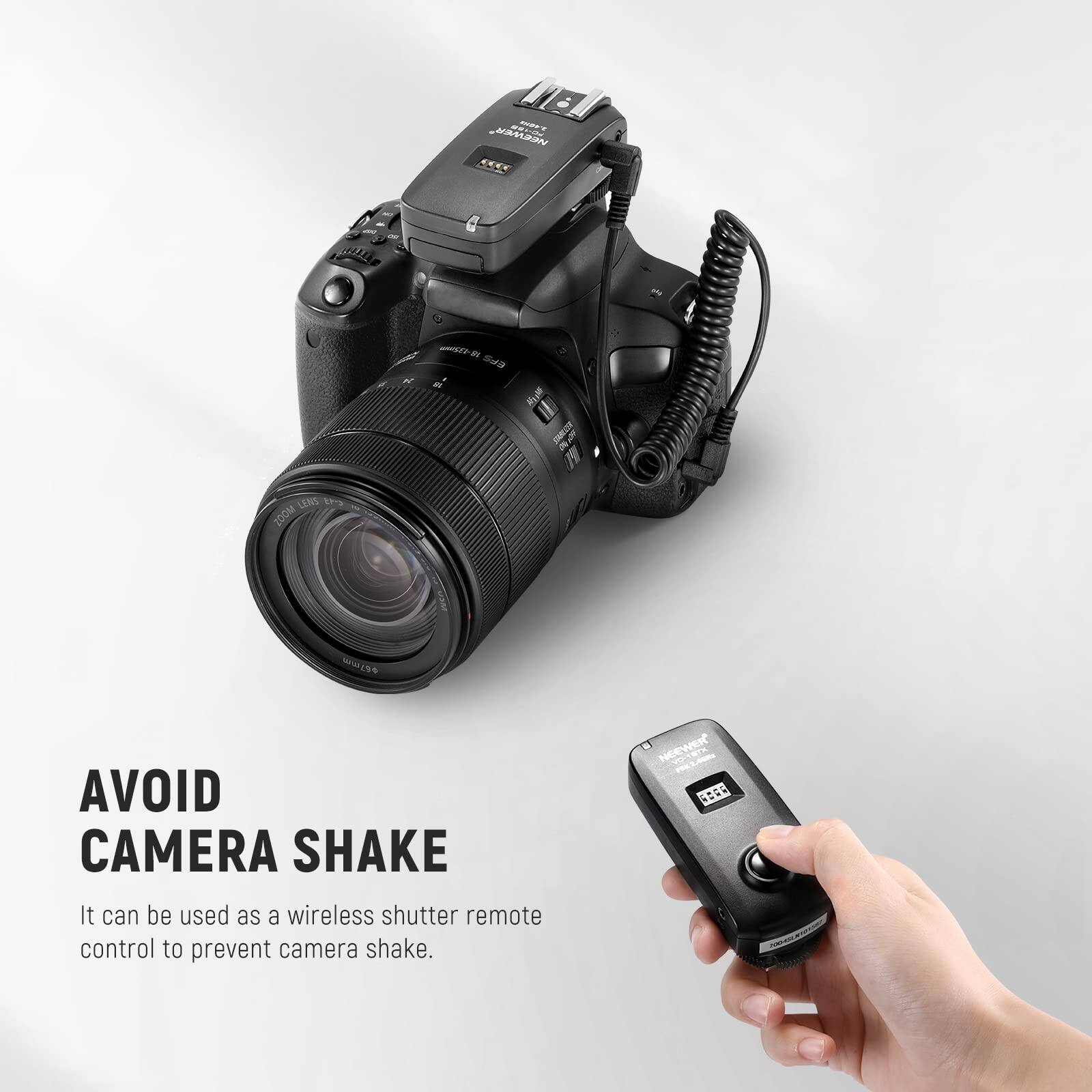 ME VCCHE C... - - 1 - LENS S 100M o AVOID CAMERA SHAKE It can be used as a wireless shutter remote control to prevent camera shake. - NeEWER PS R